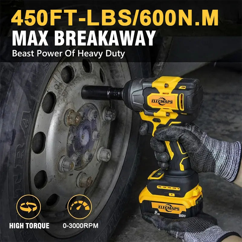 20V Cordless High-Torque Impact Wrench - 450N, 3000 RPM, Brushless Motor, 450 Lb. Tool Only (Battery Not Included) for Heavy Machinery and Automotive Repair