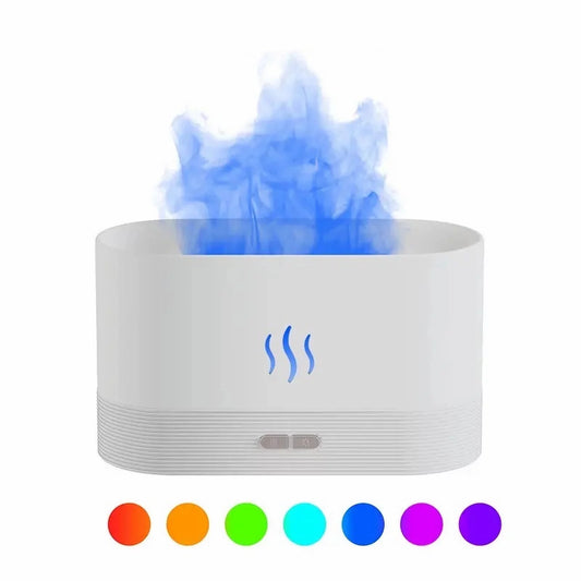 Ultrasonic Cool Mist Humidifier with 7-Color Flame Lights and Essential Oil Diffuser for Room, White