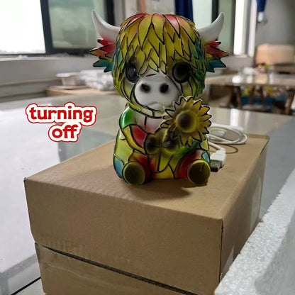 Creative Highland Cow LED Night Light, Ambient Night Lamp, Home Cartoon Animal Resin Figurine, Cute Decorative Lamp for Kids' Room & Living Area, Table Bedside Lamp, USB Powered Lamp