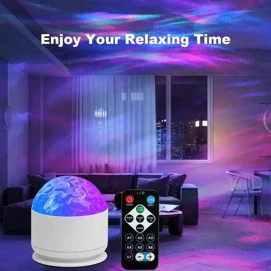 2-in-1 Scene and Color Star Projector Light with Music Rhythm, Ocean Wave, and 3D Water Ripple Effects - Ideal Romantic Night Light for Bedrooms and Parties, Perfect Gift for Children and Couples, RGB Projection Lamp with Adjustable Light Colors