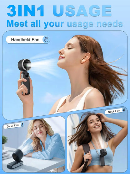 Portable Handheld Turbo Fan, 5 Gear Wind, Battery Operated, up to 13 Working Hours Rechargeable Fan, 3 in 1 Hand Fans with Air Turbo Tech Cooling Fan for for Travel, Beach, Outdoor