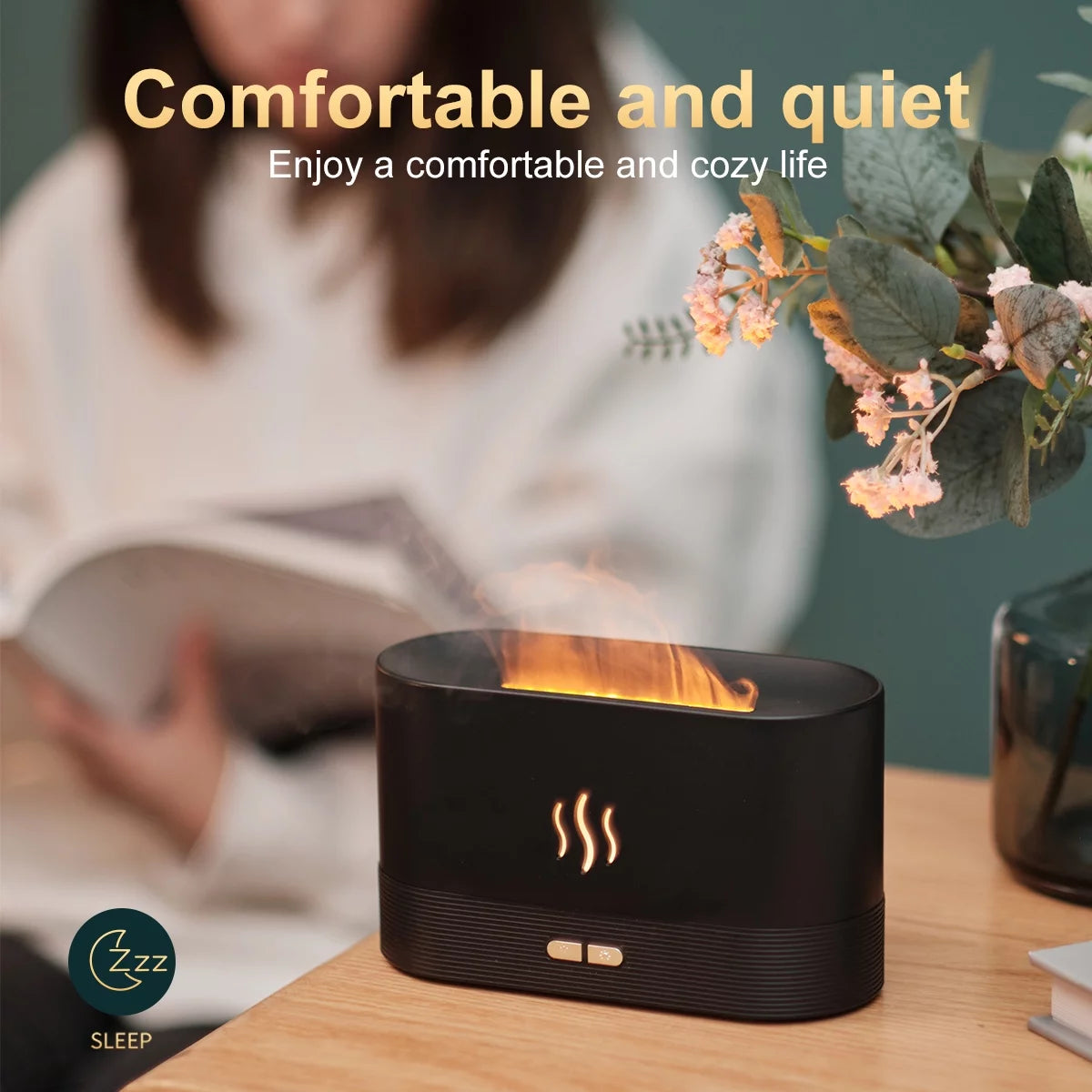 Ultrasonic Cool Mist Humidifier with 7-Color Flame Lights and Essential Oil Diffuser for Room, White