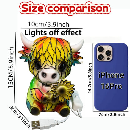 Creative Highland Cow LED Night Light, Ambient Night Lamp, Home Cartoon Animal Resin Figurine, Cute Decorative Lamp for Kids' Room & Living Area, Table Bedside Lamp, USB Powered Lamp