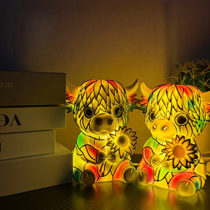 Creative Highland Cow LED Night Light, Ambient Night Lamp, Home Cartoon Animal Resin Figurine, Cute Decorative Lamp for Kids' Room & Living Area, Table Bedside Lamp, USB Powered Lamp