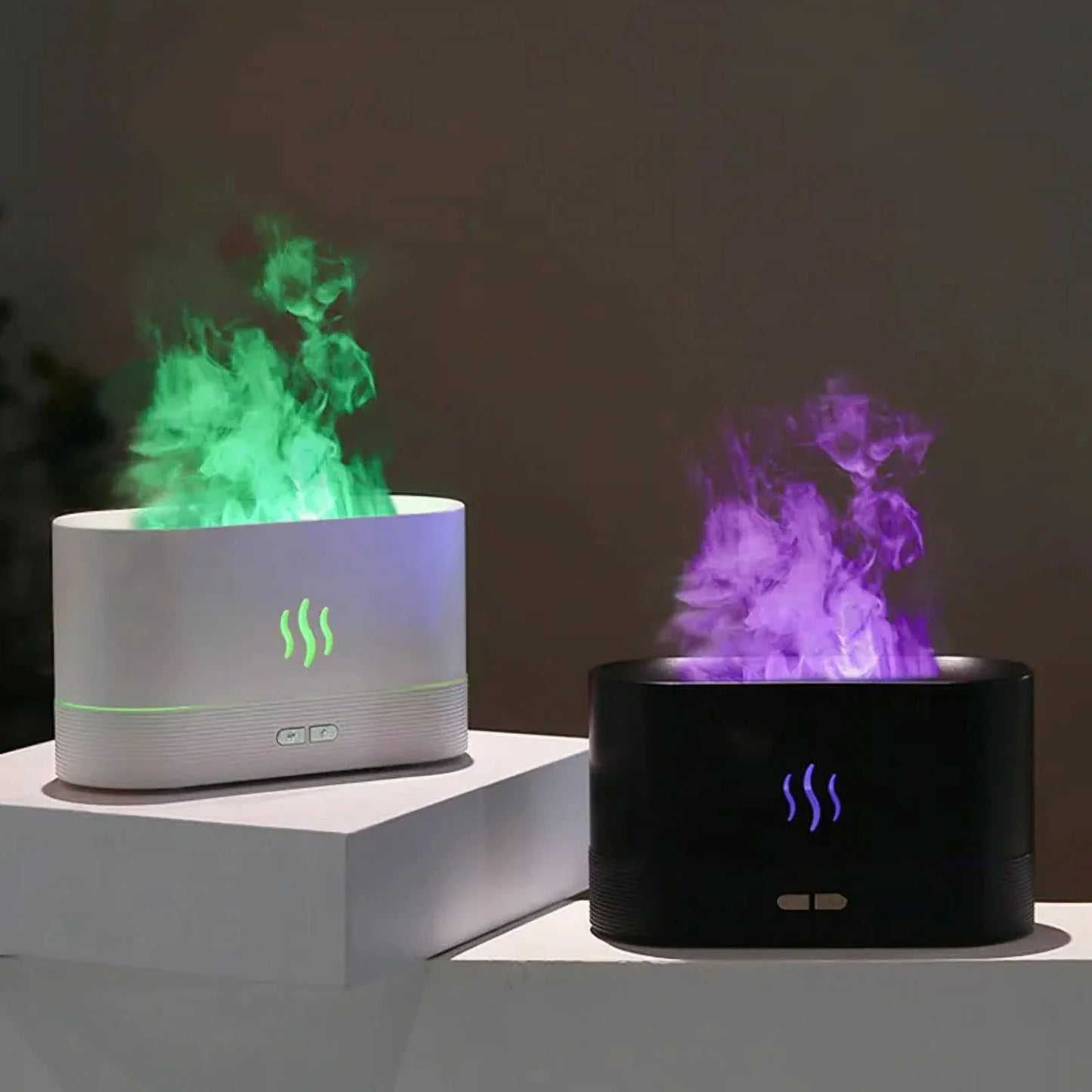 Ultrasonic Cool Mist Humidifier with 7-Color Flame Lights and Essential Oil Diffuser for Room, White