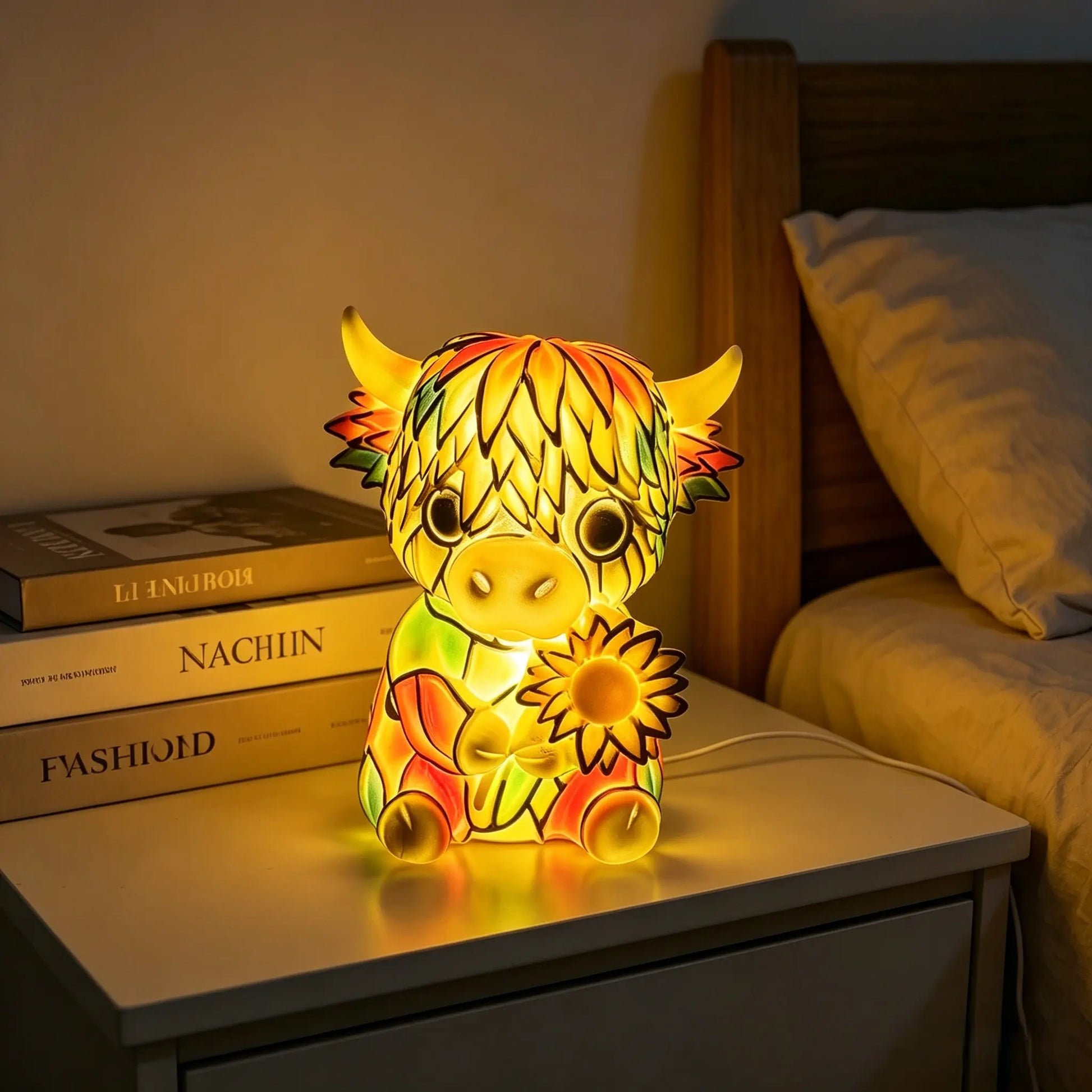 Creative Highland Cow LED Night Light, Ambient Night Lamp, Home Cartoon Animal Resin Figurine, Cute Decorative Lamp for Kids' Room & Living Area, Table Bedside Lamp, USB Powered Lamp